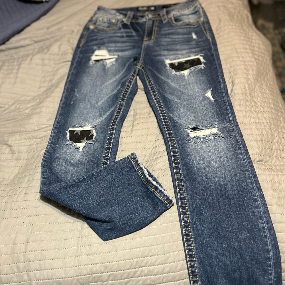 Miss Me Distressed Blue Jeans with Black Accents